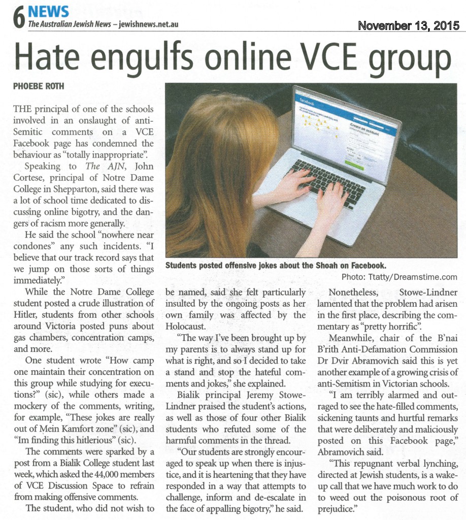 151113 AJN Hate engulfs online VCE group