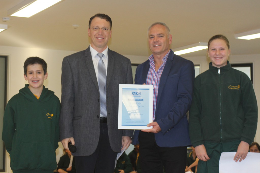 Ormond Primary School receiving their certificate